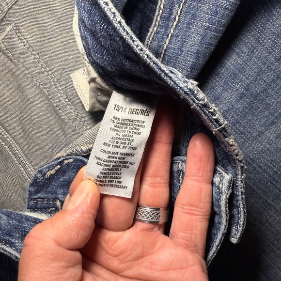 VTG y2k Aeropostale Chelsea Bootcut Jeans Embroidered Women 13/14 Denim Whiskers - Picture 7 of 10